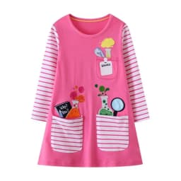 Jumping Meters 2-8T Hot Selling Children's School Dresses With Pockets Pen Embroidery Long Sleeve Autumn Kids Preppy Style Dress
