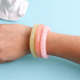 New Acrylic Jelly Color Bamboo Tube Beads Bracelets for Women Wristband Resin Stretched Ridged Elbow Bracelet Bangles Jewelry