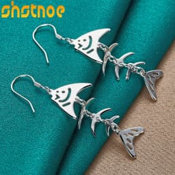 925 Sterling Silver Fish Bone Drop Earrings For Women Party Engagement Wedding Birthday Gift Fashion Jewelry