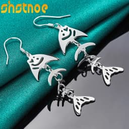 925 Sterling Silver Fish Bone Drop Earrings For Women Party Engagement Wedding Birthday Gift Fashion Jewelry