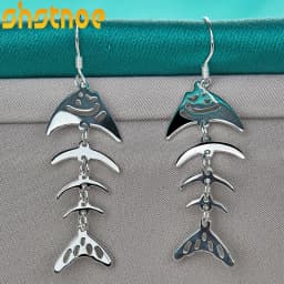 925 Sterling Silver Fish Bone Drop Earrings For Women Party Engagement Wedding Birthday Gift Fashion Jewelry