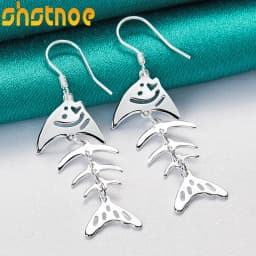 925 Sterling Silver Fish Bone Drop Earrings For Women Party Engagement Wedding Birthday Gift Fashion Jewelry