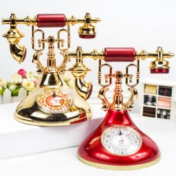 Retro Telephone Model Alarm Clock Creative Timekeeper Desktop Ornament for Home Room Bedside Table Decoration