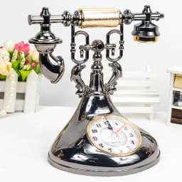 Retro Telephone Model Alarm Clock Creative Timekeeper Desktop Ornament for Home Room Bedside Table Decoration