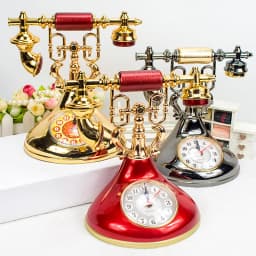 Retro Telephone Model Alarm Clock Creative Timekeeper Desktop Ornament for Home Room Bedside Table Decoration