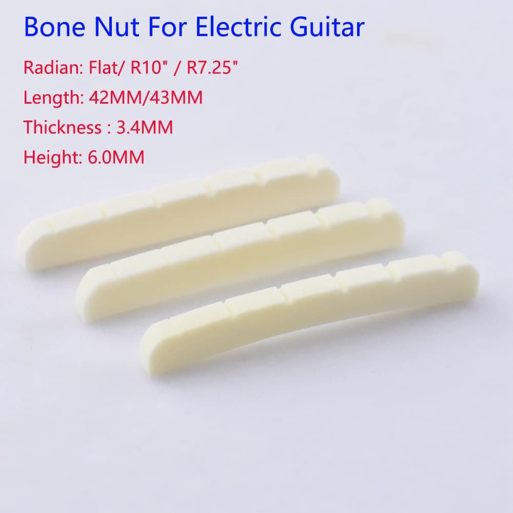 1 Piece Real Slotted Bone Nut For Electric Guitar ( Bottom Flat / R7.25 / R10 42MM/43MM*3.4MM*6MM )