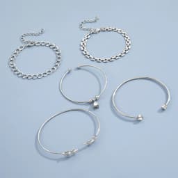 Bohemian Silver Color Geometric Link Chain Bracelet Set For Women Crystal Leaf Open Cuff Bangle Female Boho Jewelry Accessory