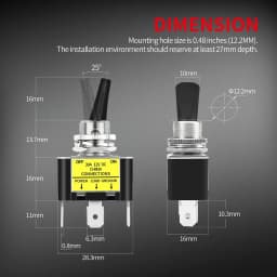 2PCS 30A 12V LED Toggle Switch Lighted Toggle Rocker Switch SPST ON Off 2 Position 3Pin for Automotive Car Aircraft
