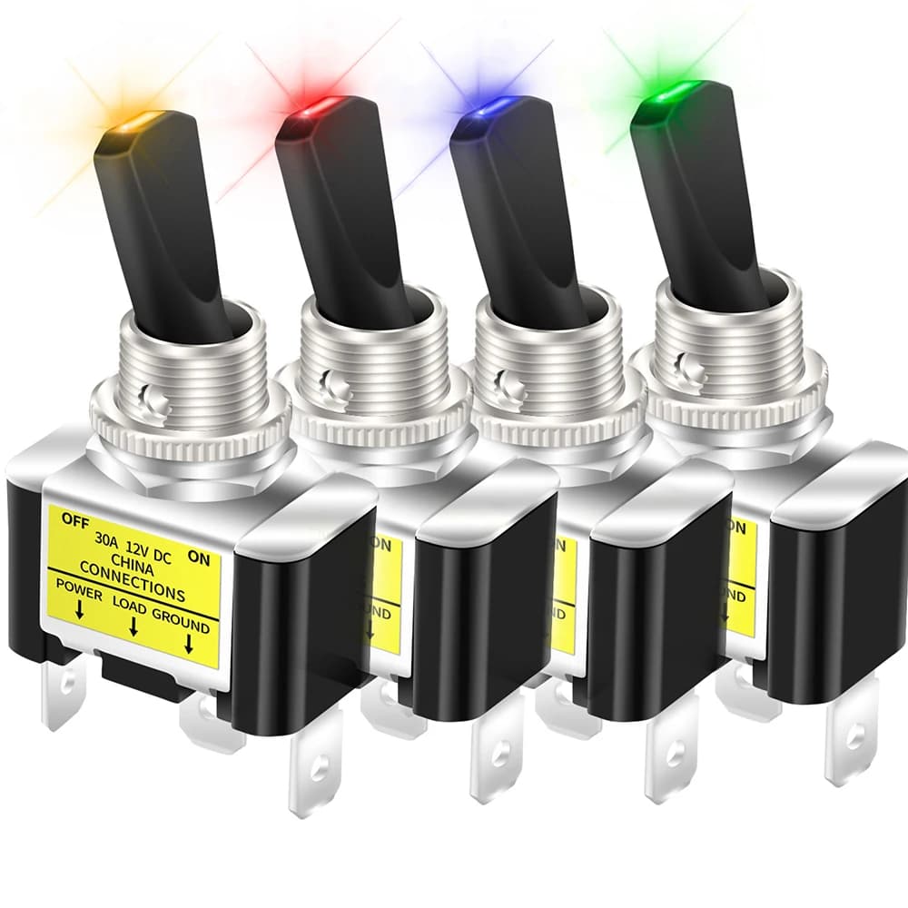 2PCS 30A 12V LED Toggle Switch Lighted Toggle Rocker Switch SPST ON Off 2 Position 3Pin for Automotive Car Aircraft