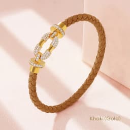 MOONLIGHT Women's Trendy Round Metal Brand Genuine Braided Leather Bracelet Cubic Zirconia Bracelet Female Jewelry Accessories