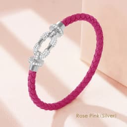 MOONLIGHT Women's Trendy Round Metal Brand Genuine Braided Leather Bracelet Cubic Zirconia Bracelet Female Jewelry Accessories