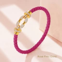 MOONLIGHT Women's Trendy Round Metal Brand Genuine Braided Leather Bracelet Cubic Zirconia Bracelet Female Jewelry Accessories