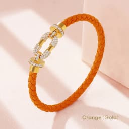 MOONLIGHT Women's Trendy Round Metal Brand Genuine Braided Leather Bracelet Cubic Zirconia Bracelet Female Jewelry Accessories