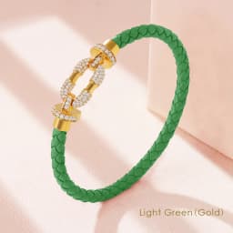 MOONLIGHT Women's Trendy Round Metal Brand Genuine Braided Leather Bracelet Cubic Zirconia Bracelet Female Jewelry Accessories