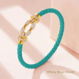 MOONLIGHT Women's Trendy Round Metal Brand Genuine Braided Leather Bracelet Cubic Zirconia Bracelet Female Jewelry Accessories