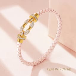MOONLIGHT Women's Trendy Round Metal Brand Genuine Braided Leather Bracelet Cubic Zirconia Bracelet Female Jewelry Accessories