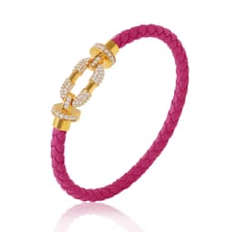 MOONLIGHT Women's Trendy Round Metal Brand Genuine Braided Leather Bracelet Cubic Zirconia Bracelet Female Jewelry Accessories
