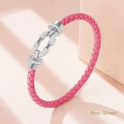 MOONLIGHT Women's Trendy Round Metal Brand Genuine Braided Leather Bracelet Cubic Zirconia Bracelet Female Jewelry Accessories