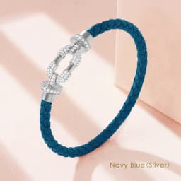 MOONLIGHT Women's Trendy Round Metal Brand Genuine Braided Leather Bracelet Cubic Zirconia Bracelet Female Jewelry Accessories