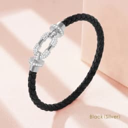 MOONLIGHT Women's Trendy Round Metal Brand Genuine Braided Leather Bracelet Cubic Zirconia Bracelet Female Jewelry Accessories