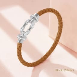 MOONLIGHT Women's Trendy Round Metal Brand Genuine Braided Leather Bracelet Cubic Zirconia Bracelet Female Jewelry Accessories