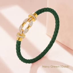 MOONLIGHT Women's Trendy Round Metal Brand Genuine Braided Leather Bracelet Cubic Zirconia Bracelet Female Jewelry Accessories