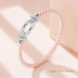 MOONLIGHT Women's Trendy Round Metal Brand Genuine Braided Leather Bracelet Cubic Zirconia Bracelet Female Jewelry Accessories