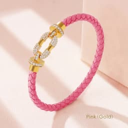 MOONLIGHT Women's Trendy Round Metal Brand Genuine Braided Leather Bracelet Cubic Zirconia Bracelet Female Jewelry Accessories