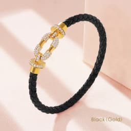 MOONLIGHT Women's Trendy Round Metal Brand Genuine Braided Leather Bracelet Cubic Zirconia Bracelet Female Jewelry Accessories