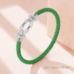 MOONLIGHT Women's Trendy Round Metal Brand Genuine Braided Leather Bracelet Cubic Zirconia Bracelet Female Jewelry Accessories