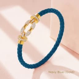 MOONLIGHT Women's Trendy Round Metal Brand Genuine Braided Leather Bracelet Cubic Zirconia Bracelet Female Jewelry Accessories