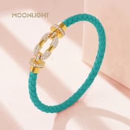 MOONLIGHT Women's Trendy Round Metal Brand Genuine Braided Leather Bracelet Cubic Zirconia Bracelet Female Jewelry Accessories