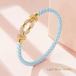 MOONLIGHT Women's Trendy Round Metal Brand Genuine Braided Leather Bracelet Cubic Zirconia Bracelet Female Jewelry Accessories