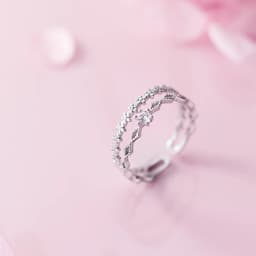 Korean Trendy Floral Zircon Double Layers Open Ring for Women Geometric Cross Cuff Rings Bride Engagement Wedding Ring Jewelry