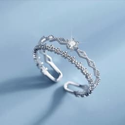Korean Trendy Floral Zircon Double Layers Open Ring for Women Geometric Cross Cuff Rings Bride Engagement Wedding Ring Jewelry