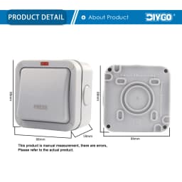 IP66 Home Garden Waterproof Switch Outdoor Dust-proof Wall Switch 1/2 Gang Push Button Power Switch 20A Self-reset switch DIY GO