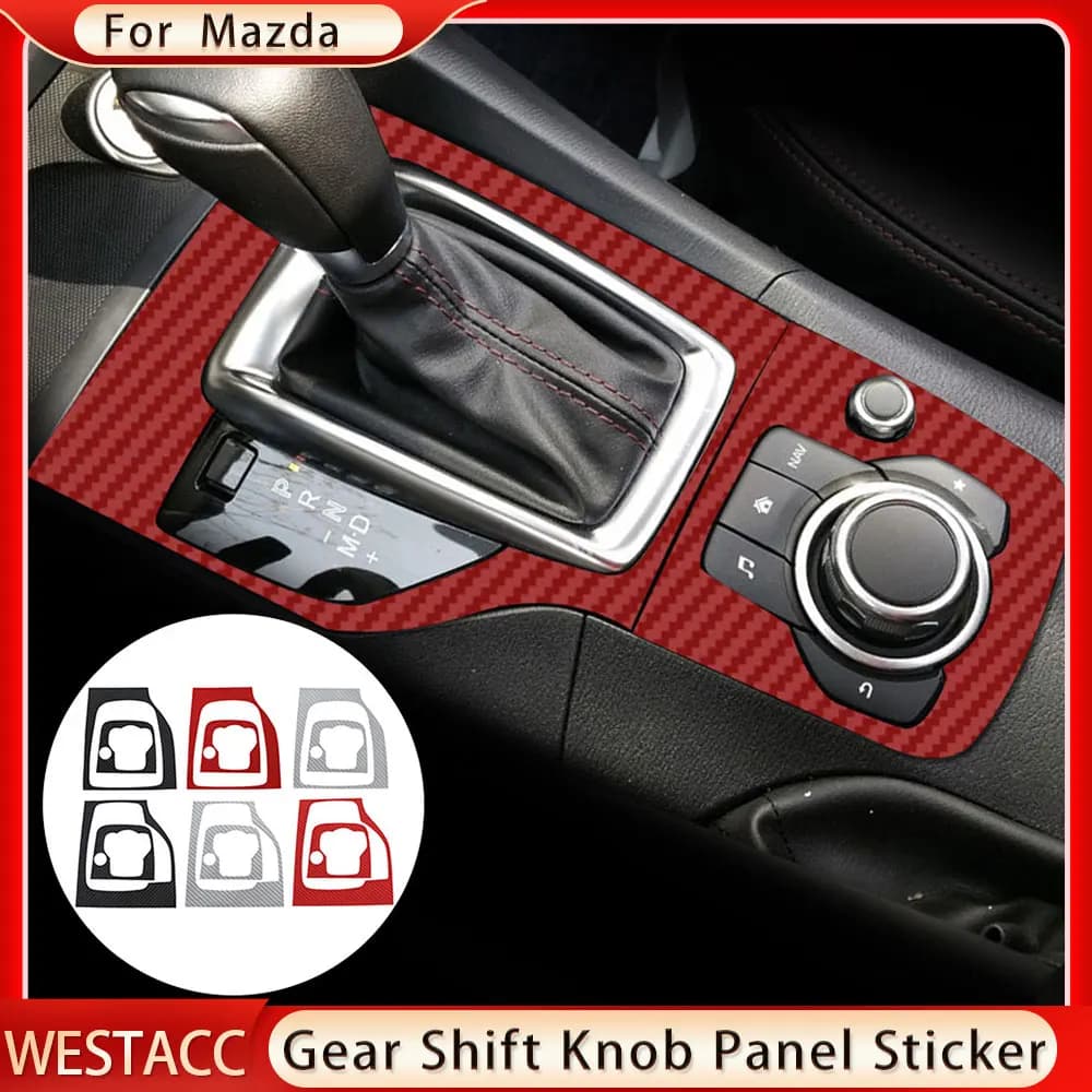 Carbon Fiber Car Gear Head Shift Knob Panel Cover Trim Sticker for Mazda 3 Axela 2014 2015 2016 2017 2018 2019 Accessories