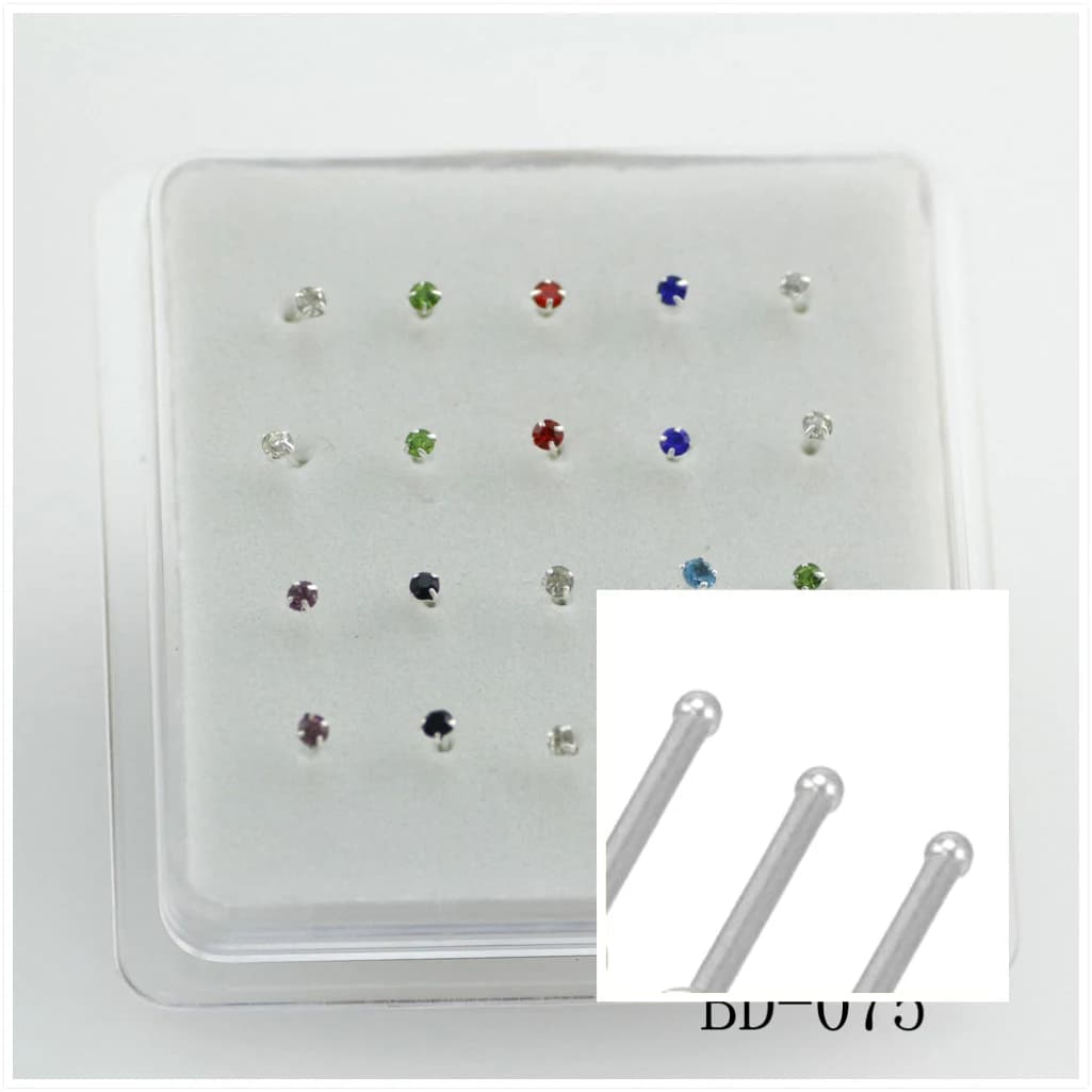 20ps 925 Sterling Silver Four Claw Crystal Nose Studs Simple Fashion Round Crystal Nail & Silver Nose Nose Rings Color Crystal