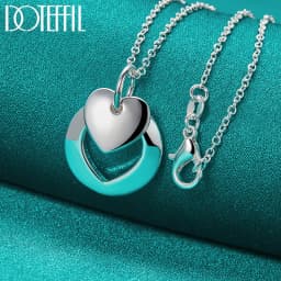 DOTEFFIL 925 Sterling Silver Heart Round Pendant Necklace 18-30 Inch Chain For Woman Man Wedding Engagement Party Charm Jewelry
