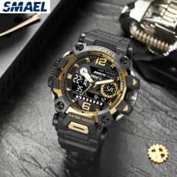 SMAEL Men Watches 50m Waterproof Sports Watch Military Man Sports Watch Digital 8072 Dual Display Watch Quartz Led Digital