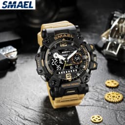 SMAEL Men Watches 50m Waterproof Sports Watch Military Man Sports Watch Digital 8072 Dual Display Watch Quartz Led Digital