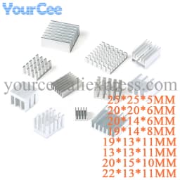 10pcs/2pcs Aluminum Alloy Heatsink Radiator Heat Sink Cooling Silver 25X25X5 20X20 8.8X8.8X5 11X11 14X14 19X13X11 19X19X24mm