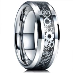 Fashion 8mm Red Groove Beveled Edge Black Tungsten Wedding Rings For Men Cool Black Celtic Dragon Inlay Red Carbon Fiber Ring