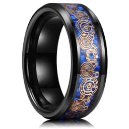 Fashion 8mm Red Groove Beveled Edge Black Tungsten Wedding Rings For Men Cool Black Celtic Dragon Inlay Red Carbon Fiber Ring