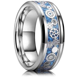 Fashion 8mm Red Groove Beveled Edge Black Tungsten Wedding Rings For Men Cool Black Celtic Dragon Inlay Red Carbon Fiber Ring