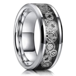 Fashion 8mm Red Groove Beveled Edge Black Tungsten Wedding Rings For Men Cool Black Celtic Dragon Inlay Red Carbon Fiber Ring