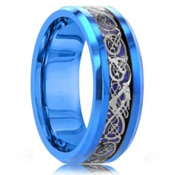 Fashion 8mm Red Groove Beveled Edge Black Tungsten Wedding Rings For Men Cool Black Celtic Dragon Inlay Red Carbon Fiber Ring