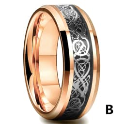 Fashion 8mm Red Groove Beveled Edge Black Tungsten Wedding Rings For Men Cool Black Celtic Dragon Inlay Red Carbon Fiber Ring