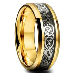 Fashion 8mm Red Groove Beveled Edge Black Tungsten Wedding Rings For Men Cool Black Celtic Dragon Inlay Red Carbon Fiber Ring