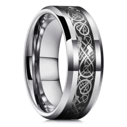 Fashion 8mm Red Groove Beveled Edge Black Tungsten Wedding Rings For Men Cool Black Celtic Dragon Inlay Red Carbon Fiber Ring